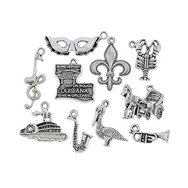 Bohemian Findings New Orleans Charm Collection Antique Silver Tone 9 Different Charms - COL173