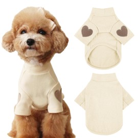 Yaopelky Dog Sweatshirt for Small Medium Dogs Warm Pet T Shirt Dog Clothes with Heart Print Cat Puppy Outfit Doggie Sweatshirts for Teddy,Chihuahua Schnauzer (Beige, X-Small)