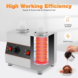 Electric Cheese Sauce Warmer Hot Fudge Warmer Dispenser Nacho Cheese Melter and Dispenser Jam Heat Preservation Machine with 650ml Two Bottle, 30-85℃ Adjustable 110V