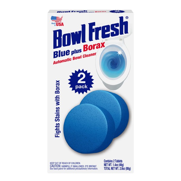 Bowl Fresh Blue plus Borax Automatic Toilet Bowl Cleaner Tablets, Toilet Freshener Tablets with Borax, 2 Count