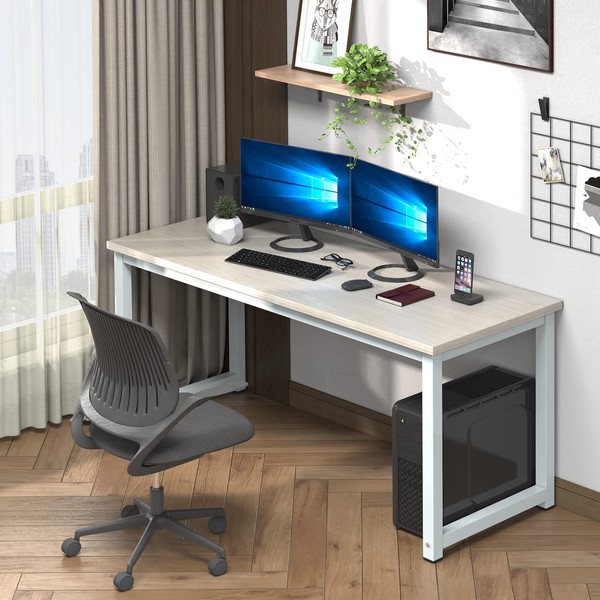 NSdirect Large Office Desk for Home Office, Large 63" Computer Desk Table, Wide Writing Study Desk for 2 Person, Metal Sturdy Frame Thicker Steel Legs, (White Oak, 63"L x 23.6"W x 29.5"H)