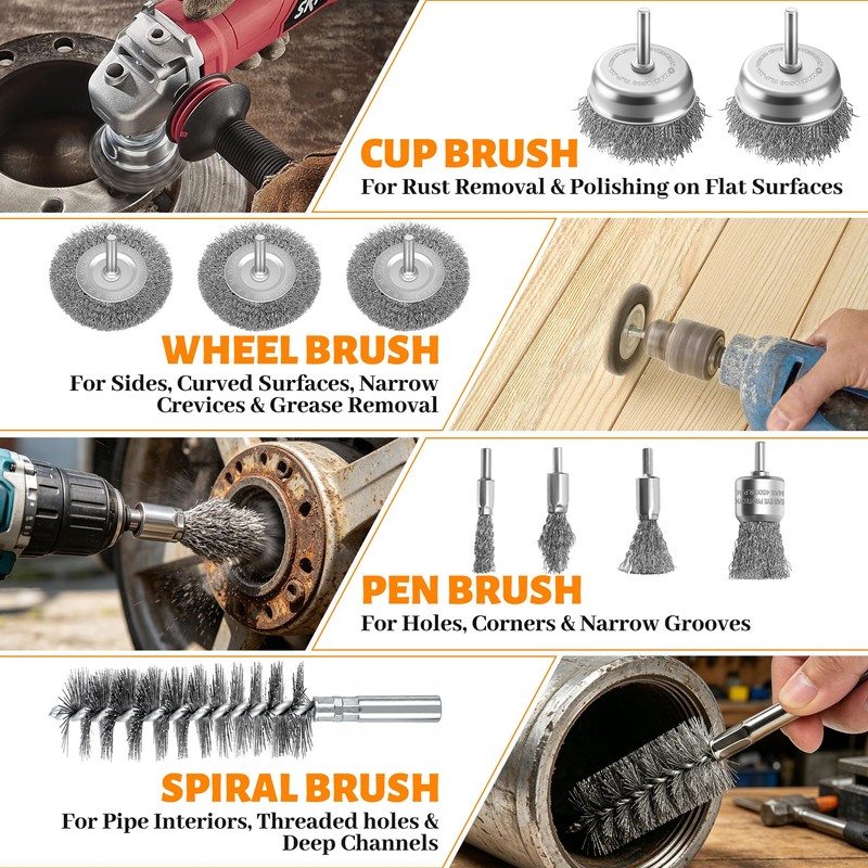 Aongray 10 PCS Wire Brushes for Drill Set, Wire Wheel,