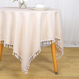 ShinyBeauty Champagne Cotton Tablecloth 55x55 Inch - Buffalo Plaid Checkered Overlay Wrinkle Resistant Washable Table Linens for Dining, Wedding, Party Decor, Indoor Home Decorations