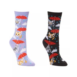 Foozy/ Foozys Raining Cats Dogs Umbrellas Cloud Kitten Puppy Women's Foozys 2 Pairs Socks 9-11