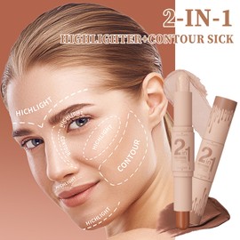Cream Bronzer Contour Highlighter Stick - Double-End Cream Contouring Stick 2-in-1 Contour Stick with Contouring and Highlighter Long Lasting Waterproof Defined and Chiseled Look