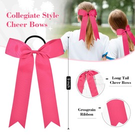 DEEKA 12 PCS Collegiate Style Cheer Bows Long Tail Skinny Ponytail Holder Handmade for Girls Teens Softball Cheerleader Sports -Shocking Pink
