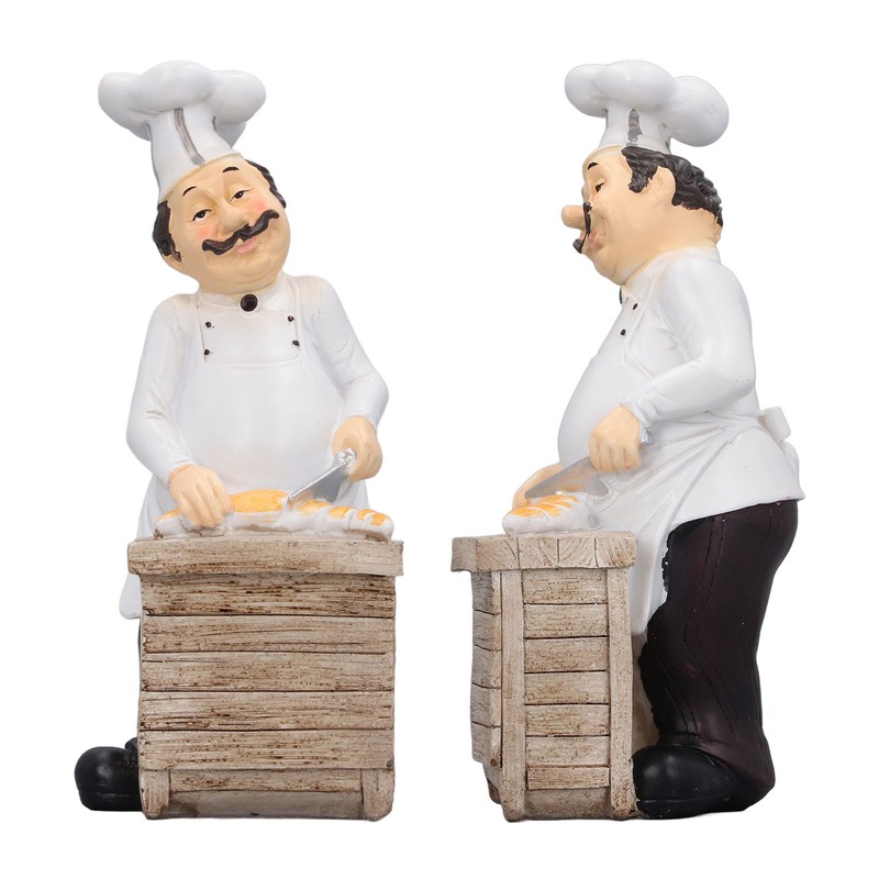 Resin Chef Statue Restaurant Dining Table Decor Figurine Ornament Kitchen