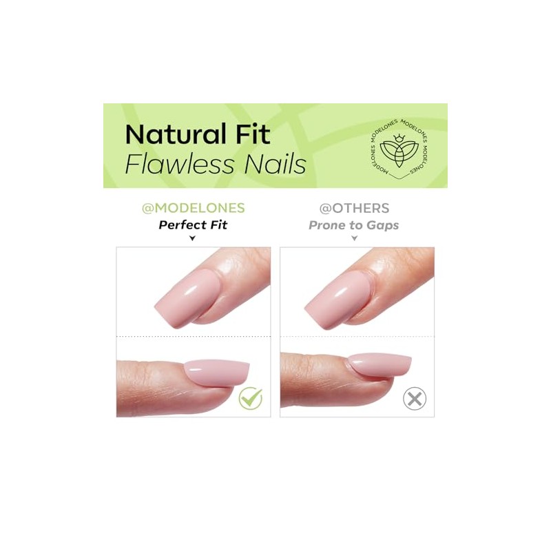 modelones Uñas postizas cortas Modelones Green Press on Almendra, con