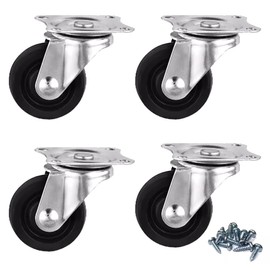 4 Pack 1" Swivel Caster Wheels Rubber Base with Top Plate & Bearing,Small Casters Trolley Wheels (4)