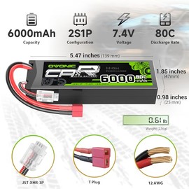 OVONIC 6000mAh 80C 2S 7.4V Lipo Batería rígida con conector Deans para coche RC escala 1:8, avión RC, helicóptero RC, barco RC (paquete de 2)