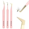 3 Pcs Precision Fiber Tip Lash Tweezers Set for Eyelash