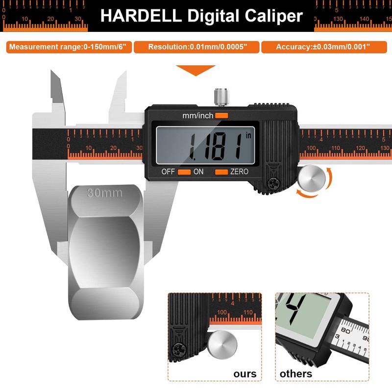 HARDELL Digital Caliper, 6 Inch Stainless Steel Caliper Measuring Tool
