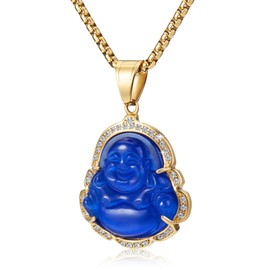 WESTMIAJW Lucky Laughing Blue Buddha Pendant Chain Necklaces Amulet Jewelry for Men Women 60cm