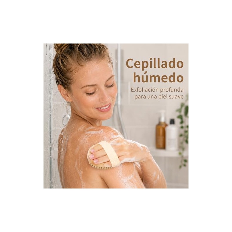 Janety Cepillo Exfoliante Corporal de Cerdas Naturales Firmes con Base
