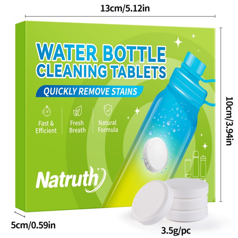 NATRUTH Water Bottle Cleaning Tablets 20 Tablets Effectively Removes Tough