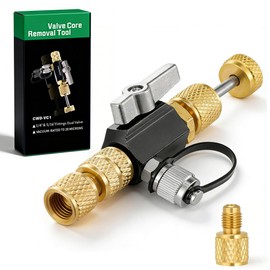 GUMLEG Valve Core Removal Tool for Home HVAC Appliance, 1/4" and 5/16" Mega Flow Vacuum-Rated Core Removal Installer Tool, 20 Microns Vacuum, for R32 R410A R22 R12 R407 (1/4" & 5/16")
