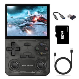 YLW K36 Open Source Linux System Handheld Game Console, Portable Retro Handheld Player with 16000+ Games, 20+ Emulators, Dual Wireless Connection 3.5HD IPS Screen Game Console, Gaming Products, Controller, Cables - Color: 64G- warm gray, Specification: D