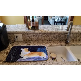 Caroline's Treasures SS8373DDM Starry Night Corgi Dish Drying Mat Absorbent Dish Drying Mat Pad for Kitchen Counter Dish Drainer Mat for Countertop, 14 x 21", Multicolor