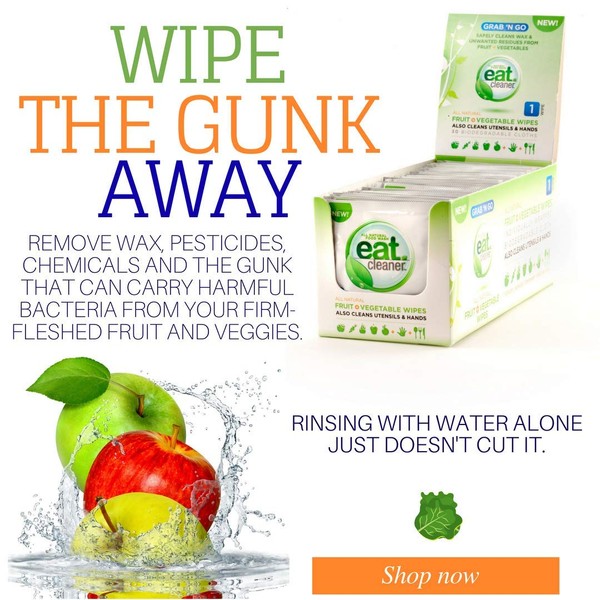 Eat Cleaner Fruit and Vegetable Travel Wipes, Individually Wrapped to Clean Residue Where There is No Water, 2-Trays (60 Ct)