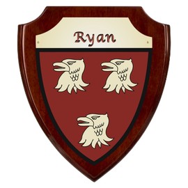 Ryan Irish Coat of Arms Shield Plaque - Rosewood Finish
