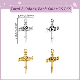 AHANDMAKER 50pcs Cross Pendant Charms Antique Golden/Silver Alloy Crucifix Pendant Vintage Jewelry Findings for Jewelry Making Accessories Earring Bracelet Necklace Keychain DIY Project
