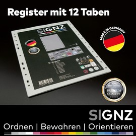 SIGNZ Index DIN A4, 12 pieces (1-12), 3 pieces, extra strong plastic dividers (PP), CO2-neutral, made in Germany
