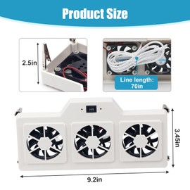 IHOUMEX 12V RV Refrigerator Evaporator Fin Fan, 3 Fans, 2-Speed with On/Off Switch, White