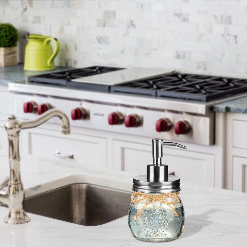 Amolliar 10 OZ Mason Jar Liquid Soap Dispenser, Stainless Steel