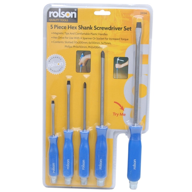 Rolson 28594 5 pc Hex Shank Screwdriver Set