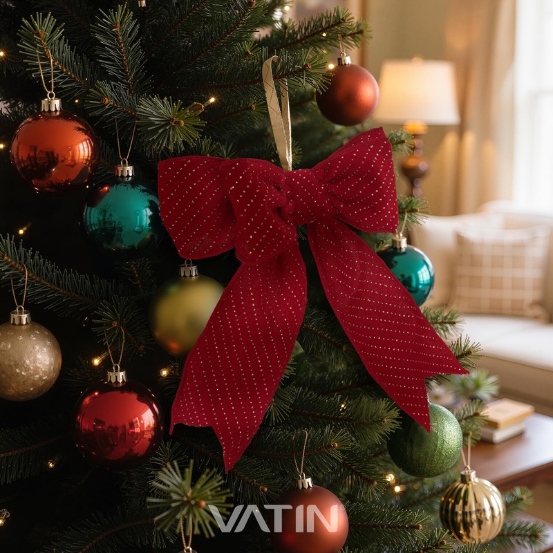 VATIN Red Velvet Ribbon with Gold Stripes, 2-1/2-Inch x 10