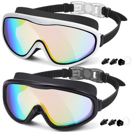 EasYoung Adult Swim Goggles, 2-Pack Wide View Swim Goggles for Men Women Youth Teen, Anti-Fog, UVProtection, Over 15 Years