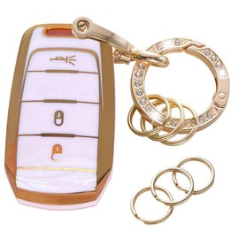 EJOAOJE Key Protective Shell for RAM Key Fob Cover with Keychain Fit for RAM 1500 2500 3500 Smart Key Case Accessories (3-Button-Pink-Gold)