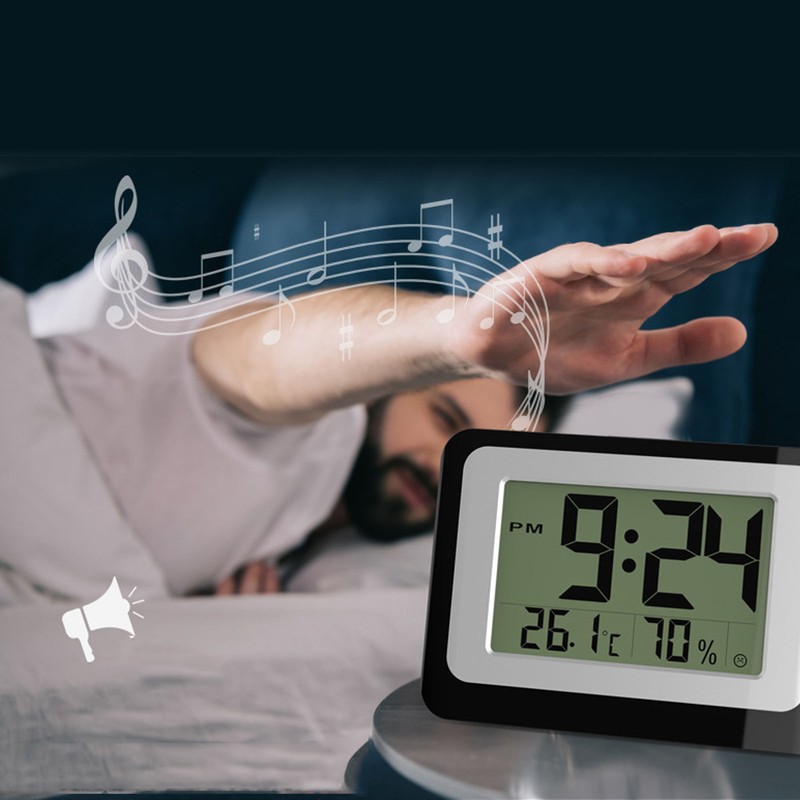 Digital Clock Large Display Blue Backlight Temperature Humidity Function Wall