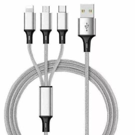 Unbranded 3 in 1 Fast USB Charging Cable Universal Multi Function Cell Phone Charger Cord - Gray