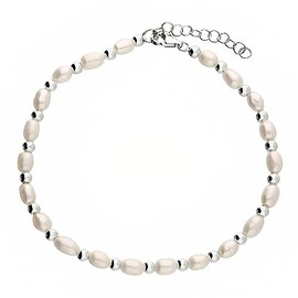 Designer Inspirations Boutique WOMENS WHITE Freshwater Pearls With Silver Beads Sterling Silver Bracelet - Ladies Elasticated Bracelet. 5098H