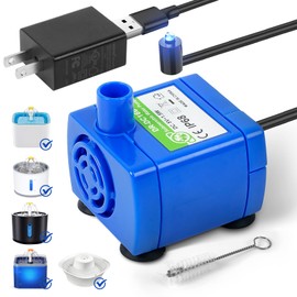 IP68 DR-DC160 submersible water pump Cat Water Fountain Pump for Tritone Ceramic Stainless Steel Round Flower Cap Cat Fountains Automatic Pet Water Dispenser Replacement Pump (With LED&Adapter&Brush)