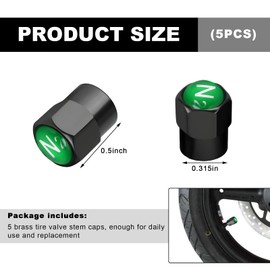 ZNDAW 5PCS Brass Tire Valve Stem Caps, Metal Hexagon Shape Dust Proof Valve Covers with N2 Nitrogen Logo, Leak-Proof Tire Valve Stem Cover for Cars, SUVs, Bike, Trucks, Motorcycles (Black & Green)