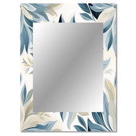DesignQ Moody Misty Whispers I Floral Wall Mirror, Printed Blue Wall Mirror, Traditional Bathroom Wall Mirror, Decorative Floral Mirror - 30x40 Inches