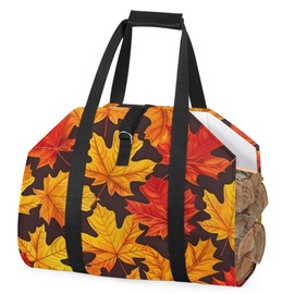 Feelyueyue 39 x 18 Inches Waterproof Firewood Carrier with Handles Foldable Firewood Bag Firewood Holder for BBQ Camping Wood Stove Accessories Leaf