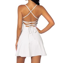 QINSEN Women's Golf Dress Tennis Sleeveless Open Back Quick Dry Moisture Wicking Athletic Sports Workout White L