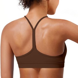 MIRITY Padded Y-Back Sports Bra for Women - Racerback Low Impact Spaghetti Strap for Yoga Workout Top Coffee