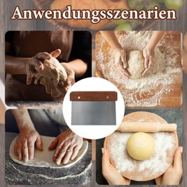 Pack of 2 Stainless Steel Dough Scrapers, 15 cm Food Grade Dough Cutter, Premium Bench Scraper, Dough Scraper with Wooden Handle for Cakes, Pizza, Bread Cutting, Nougat