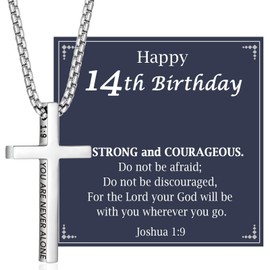 OAVOOK 14th Birthday Gifts for Teen Boys 14 Year Old Boys Cross Necklaces Christian Gifts for Son, Grandson, Nephew, Brother