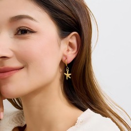 ALRNBY Gold Starfish Earrings for Women Dangle Sparkly CZ Star Earring Summer Beach Earrings (Gold)