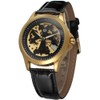 FORSINING Automatic Mechanical Movement Hollow PU Strap Causal Men Watch(Black+Gold)