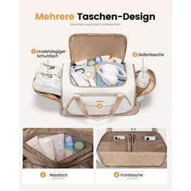 LOVEVOOK Sports Bag Women's Travel Bag with Shoe Compartment & Wet Compartment, Small Gym Bag, Swimming Bag, Sauna Bag, Hand Luggage Bag for Sports, Fitness, Training, Travel, Waterproof Travel Duffle