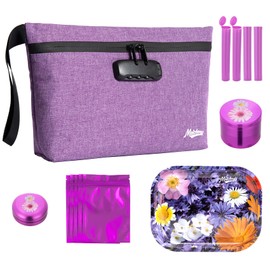 MAICHENG Smell Proof Bag with Combination Lock - Carbon Lined Odor Proof Pouch - Large Smell Proof Containers - Travel Storage Case Gifts for Women - 6 in1 Kit - Purple