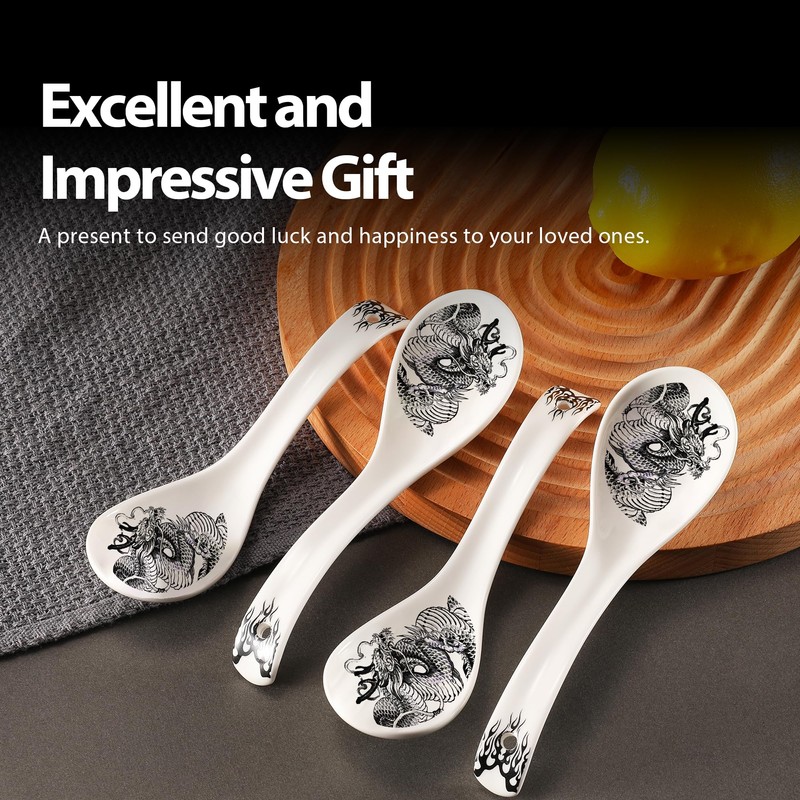 Dragon Ceramic Spoon Soup Spoons Asian Soup Spoon Chinese Korean