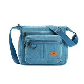 Canvas Messenger Bag for Men Women, Crossbody Shoulder Bag with Water Bottle Holders, All-Purpose Briefcase Commute Bag for Travel, Work, Laptop, Camera, Blue