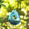 Glitzhome Glass Bird Feeder for Outdoors, 6.75" H Blue Dots